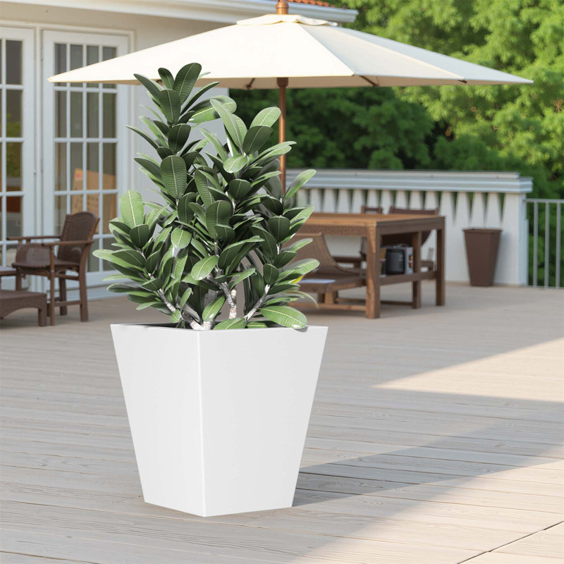Versatile Metal Planter for All Settings with Excellent Drainage and Durability, White, 9" H x 19" W x 22" D