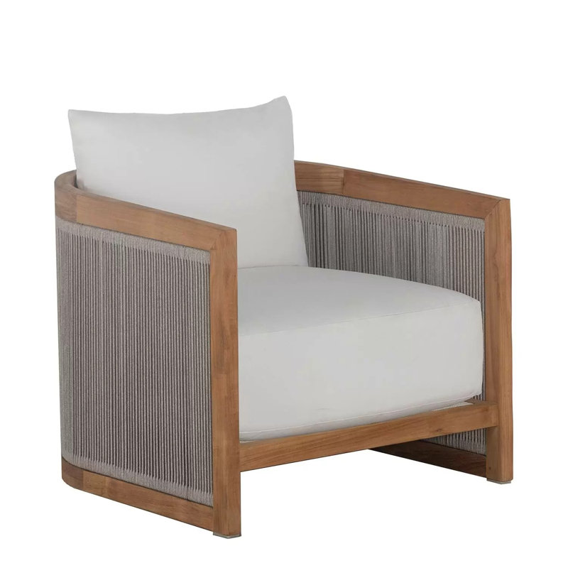Avalon Teak Outdoor Lounge Chair - Natural Rope, No, Arbor Chambray