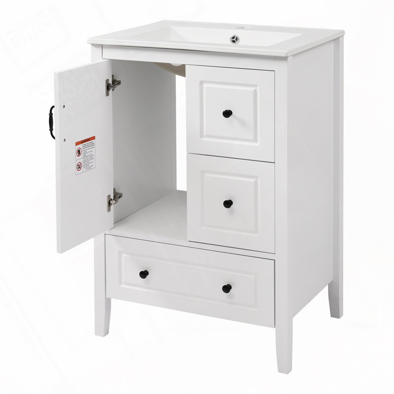 Meuble-lavabo avec lavabo, armoire et tiroirs, Blanc