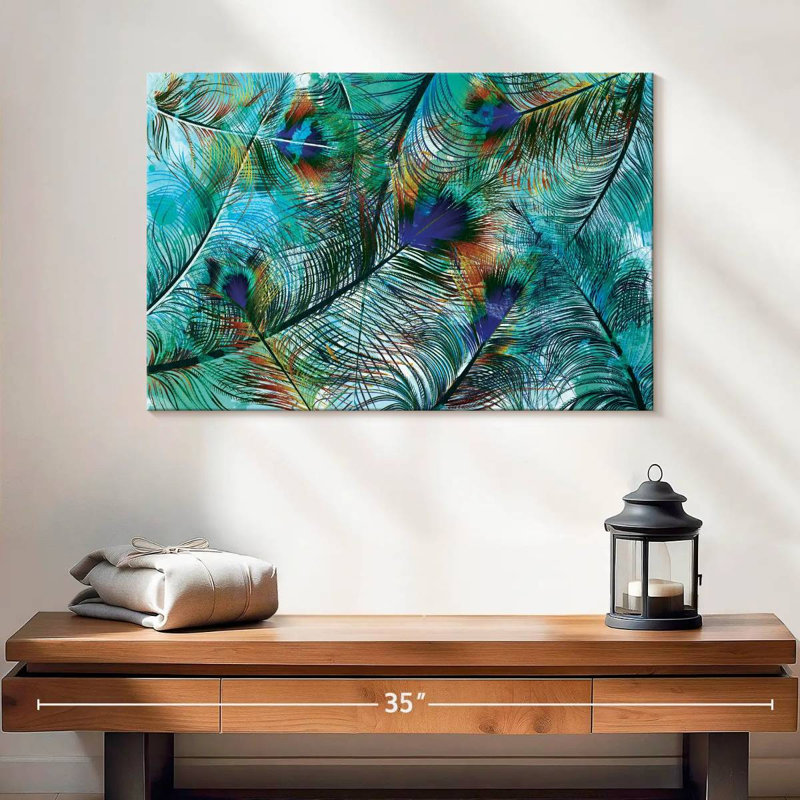 Kerner Teal Peacock Feathers Heap, 20" H x 30" W