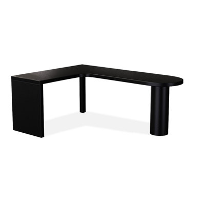 Bureau d'écriture en bois massif noir en forme de L