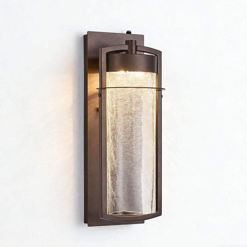 Luminaire mural d'extérieur DEL en bronze huilé Dusk to Dawn avec verre craquelé