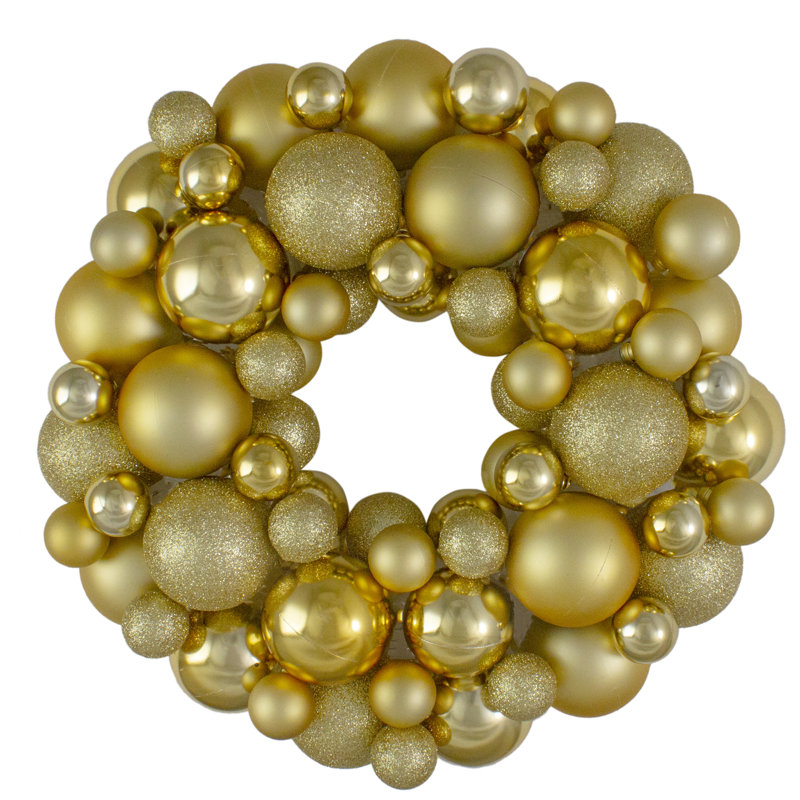 Couronne de Noël à 3 finitions incassable, Doré, H 13 po x l 13 po x P 3 po