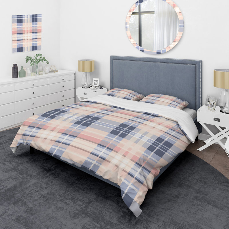 Ensemble de housse de couette moderne bleu rose et moderne Serenity, Housse de couette très grand + 2 taies décorativ