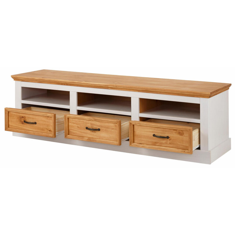 Perley Unfinished TV Stand for TVs up to 75", White / Stain Wax