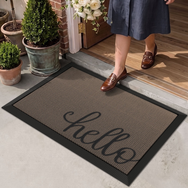 Tapis d'entrée extérieur 32 x 47 po, paillasson antidérapant en caoutchouc durable, tapis à profil bas facile à nettoyer pour le porche de la porte d'entrée arrière, Hello