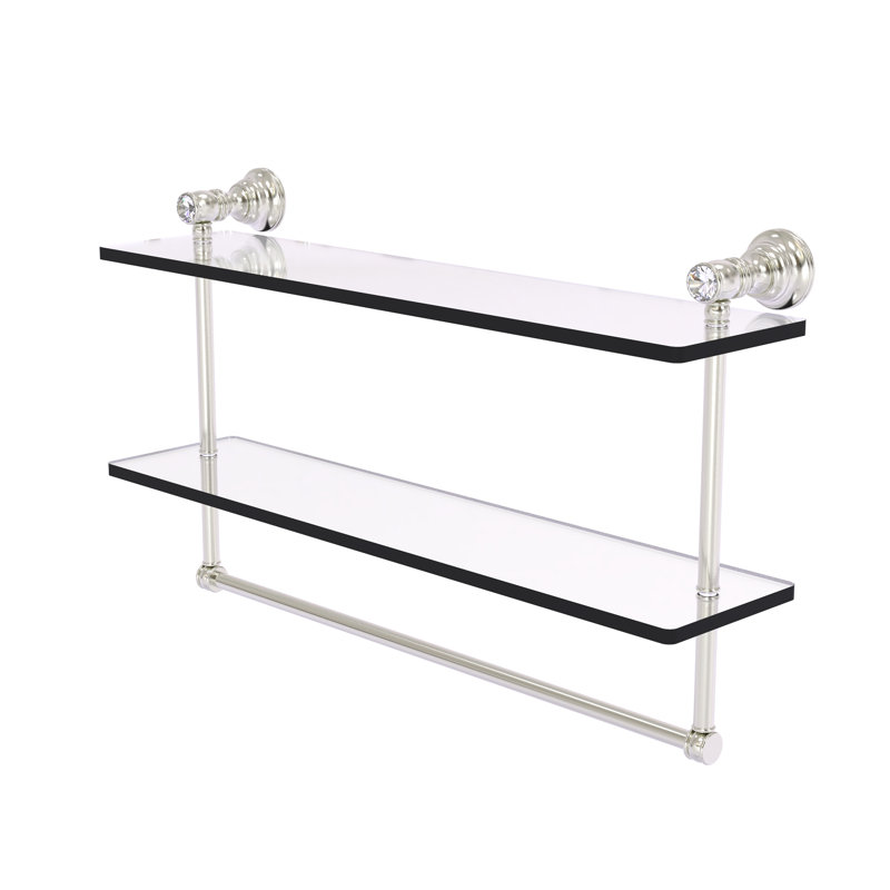 Étagère murale double en cristal Freyja, H 5,54 po x l 22 po x P 9,5 po, Nickel satiné