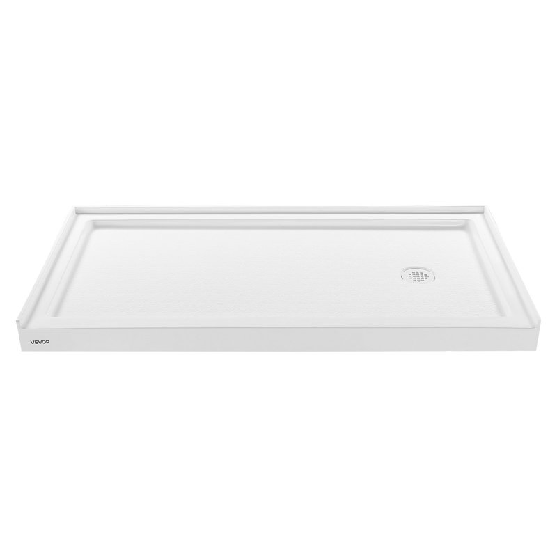 Shower Pan, 60″ L X 30″ W Single Threshold Shower Base, Rectangle Acrylic And PVC Showering Base In White, Slip-Resistant Showering Pan Bases With Drain And Cover For Bathroom, Right Drain Location