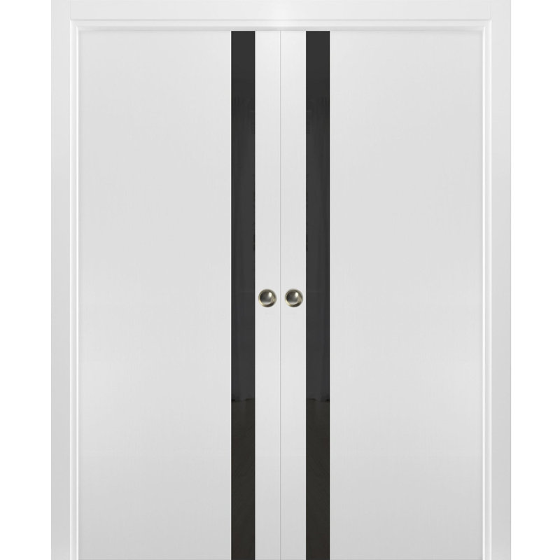 Portes coulissantes en verre givré Planum, 84 po x 96 po, Soie blanche / noir