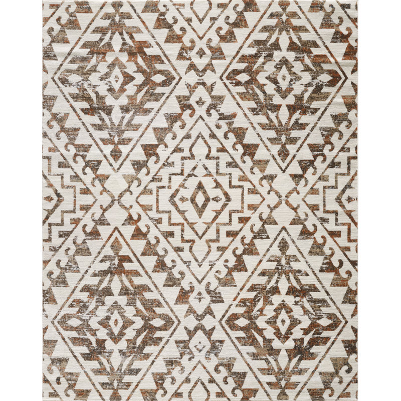 Losoya Geometric Southwestern Area Rug in Brown/Beige/Cream, Rectangle 8' x 10'