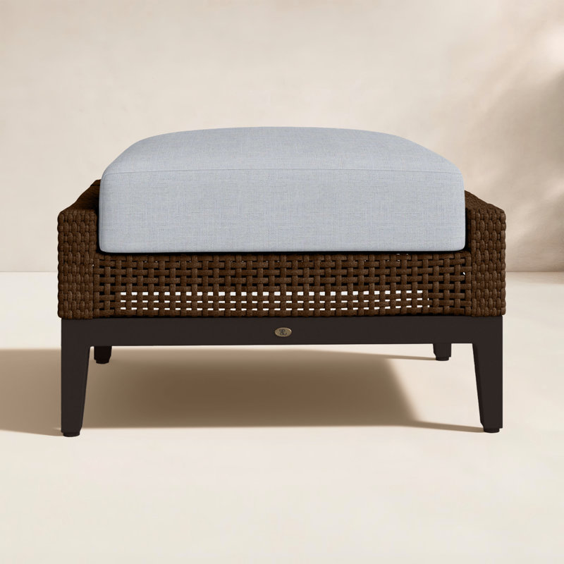 Peninsula Wicker Outdoor Woven Ottoman, No welt + Standard fill, Mahogany/Chestnut, Perigold Linnaeus Indigo