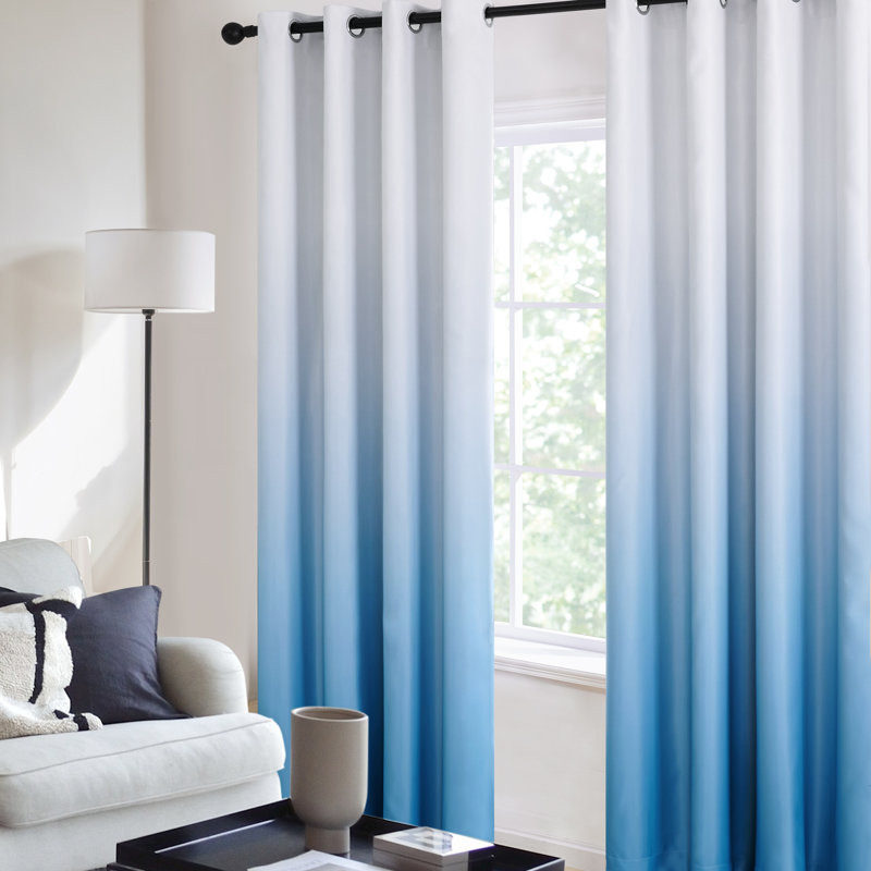 Dorinda  Room Darkening Curtain Single Panel, 52" W x 84" L, White/Sky Blue