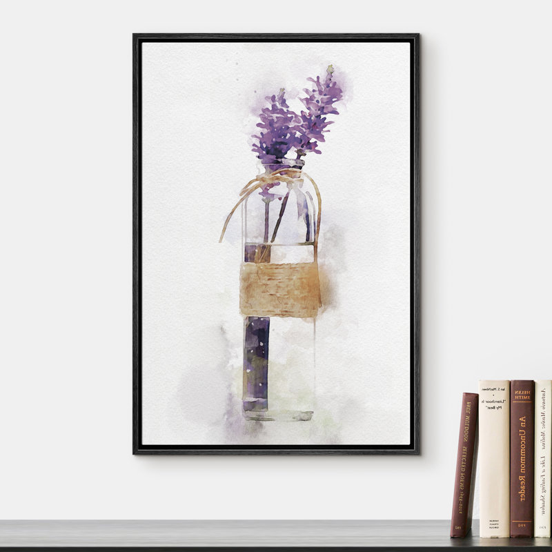 Signe, reproduction d'art sur toile encadrée, lavande mauve, vase floral, aquarelle, art moderne, romantiques, pastel coloré pour le salon, la chambre à coucher, le bureau