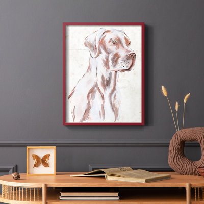 «Sitting Dog IV», reproduction encadrée - bois massif