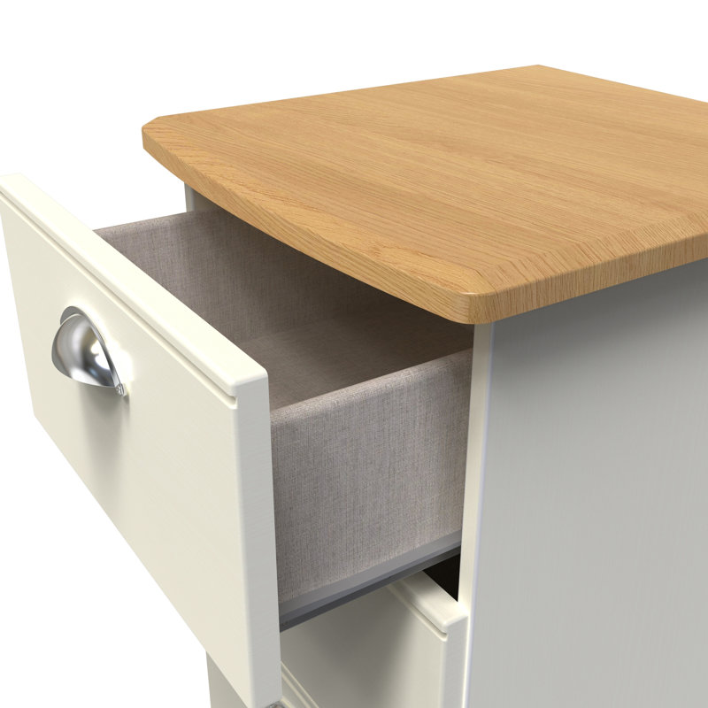 Fully Assembled Murier 3 Drawer Bedside Table, Cream Ash/Riviera Oak