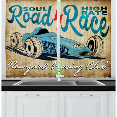 Cars 2 Piece Kitchen Curtain
