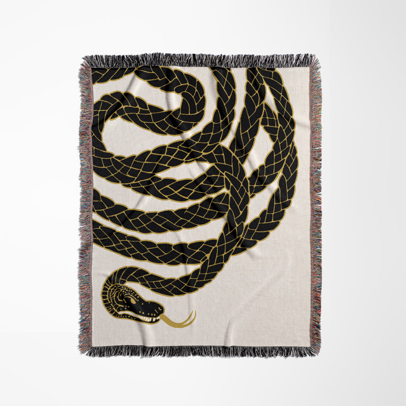 Jeté en mélange de coton Spiga Snake, L 70 po x l 50 po, Noir