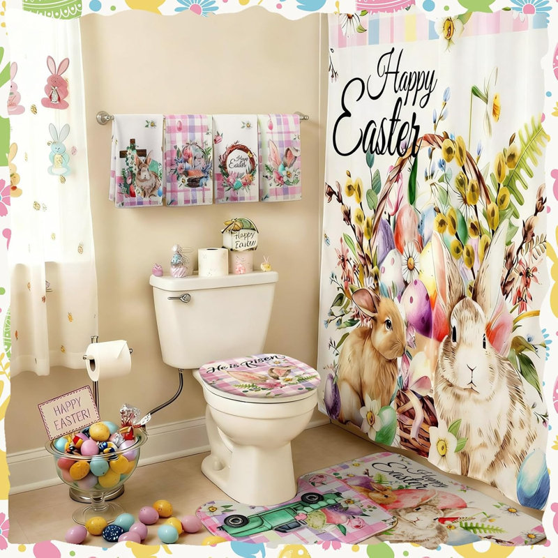 Ensemble de rideau de douche Happy Pâques