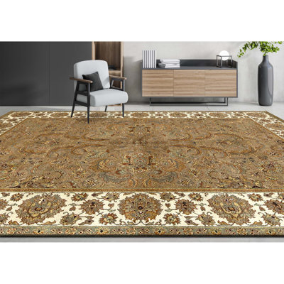 Tapis chameau et ivoire noué à la main de haute qualité