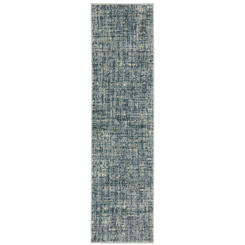 Tapis rayé bleu / gris Matsumura, Tapis de couloir 1 pi 10 po x 7 pi 3 po