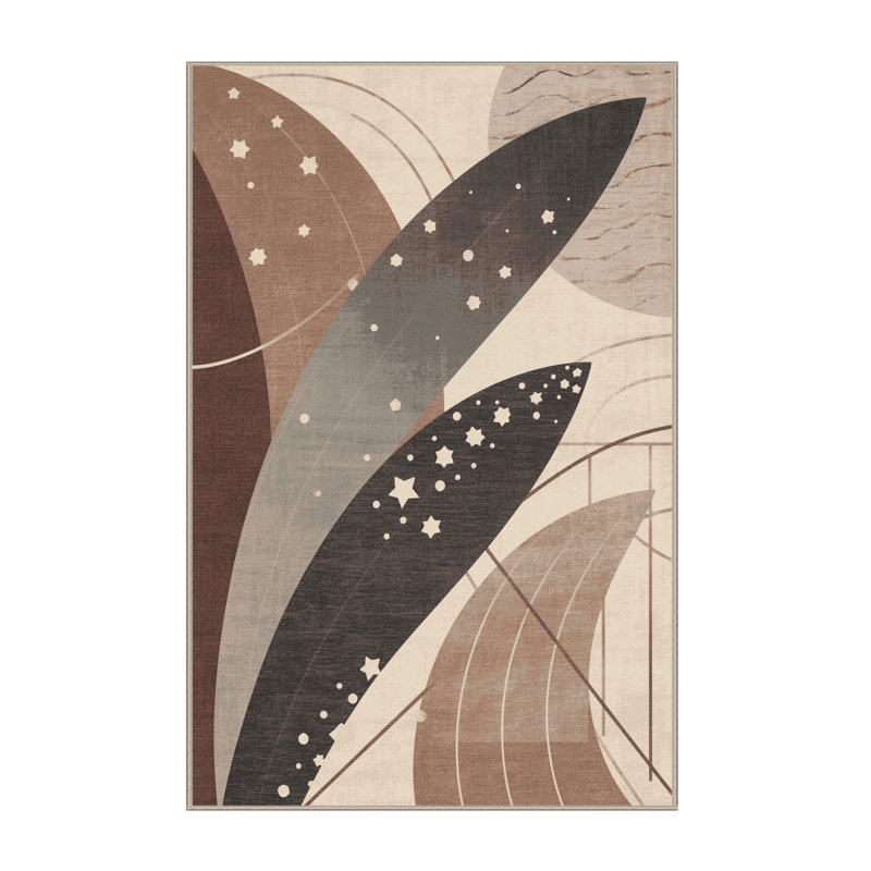 Tapis gris moelleux et moelleux à motif de cactus à motif éclectique de Noël Calvin, 7 x 10