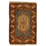 Hand Knotted Wool Area Rug in Blue And Ivory