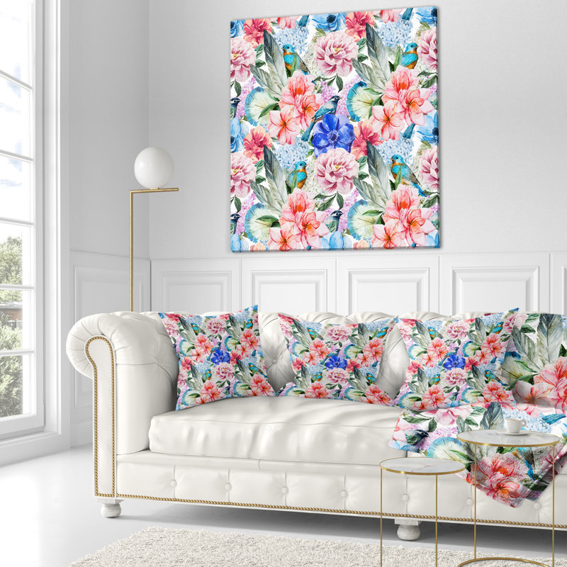 Coussin en aquarelle et fleurs colorées en fleur, 16 po x 1 po, Coussin décoratif