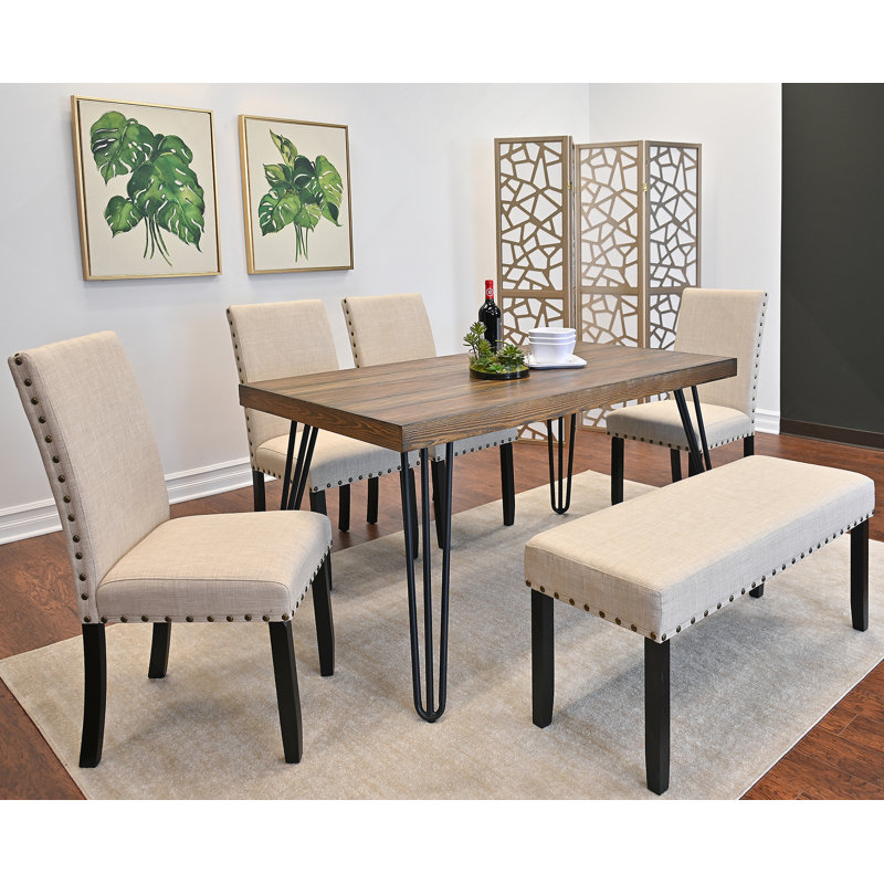 Ensemble de salle à manger 6 pièces, table à manger en épingle à cheveux avec 4 chaises
