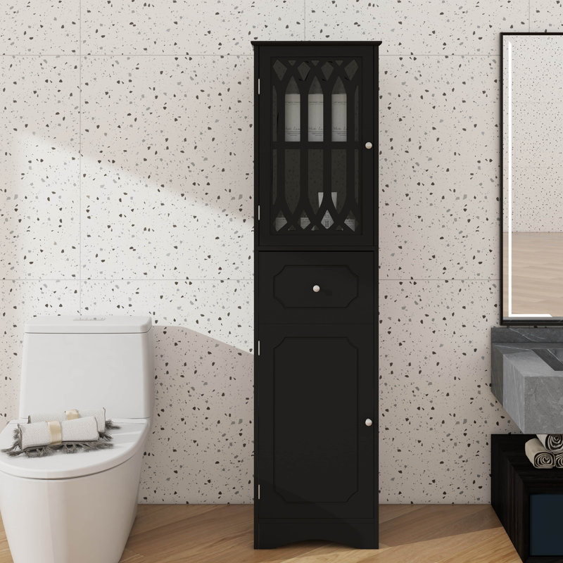 Imposante armoire de rangement pour plancher de salle de bain avec tiroir simple à deux portes et tablette personnalisable