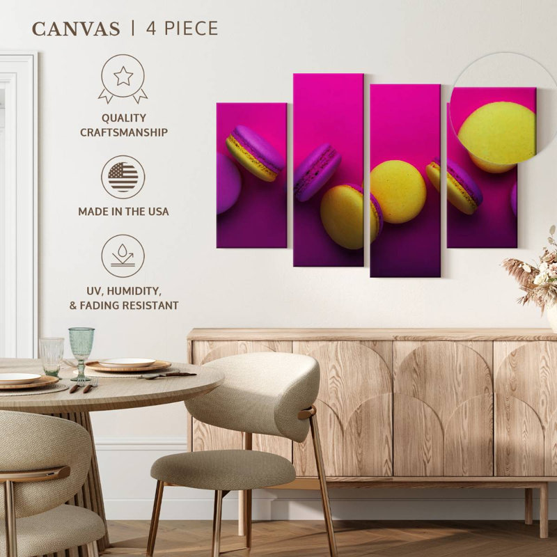 Yarlin - magenta et macarons jaunes, H 22 po x l 36 po