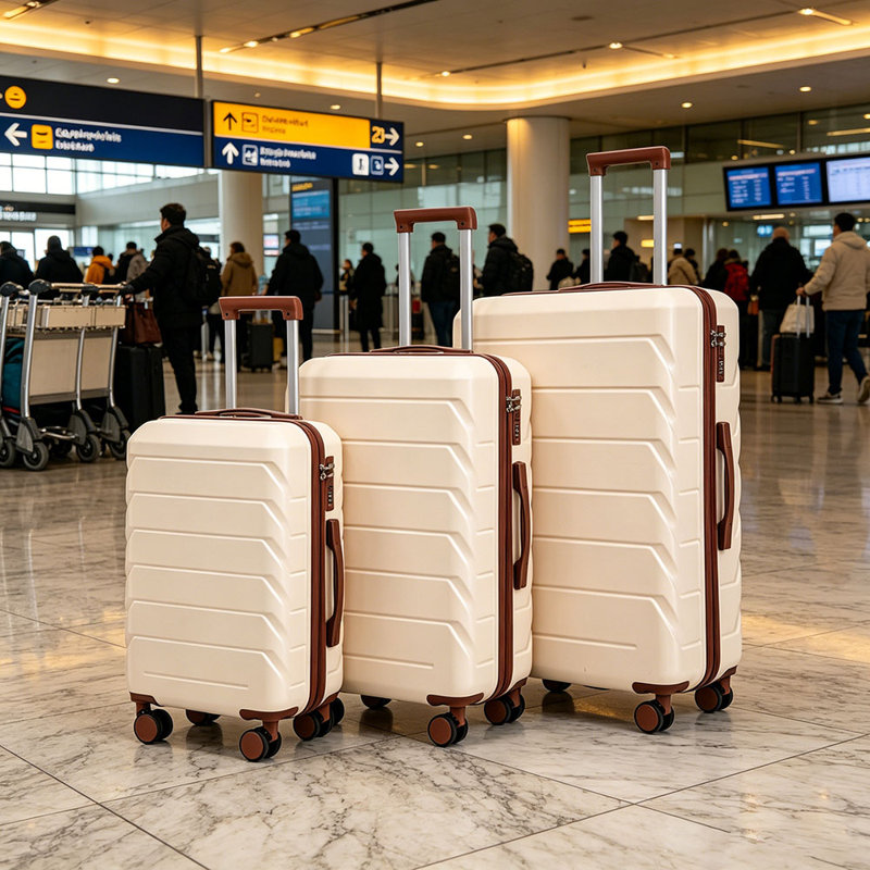 20 po / 24 po / 28 po 3 pièces / ensemble en valise à roulettes ABS, couleur assortie, avec serrure à combinaison, Beige