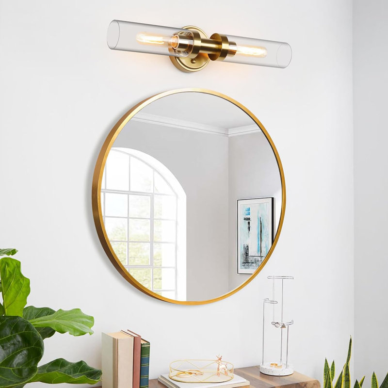 Vanity Light Fixture With Clear Glass Shades, 2-Light Bathroom Sconce Wall Lamp For Mirror, E26 Base Compatible, Brushed Gold