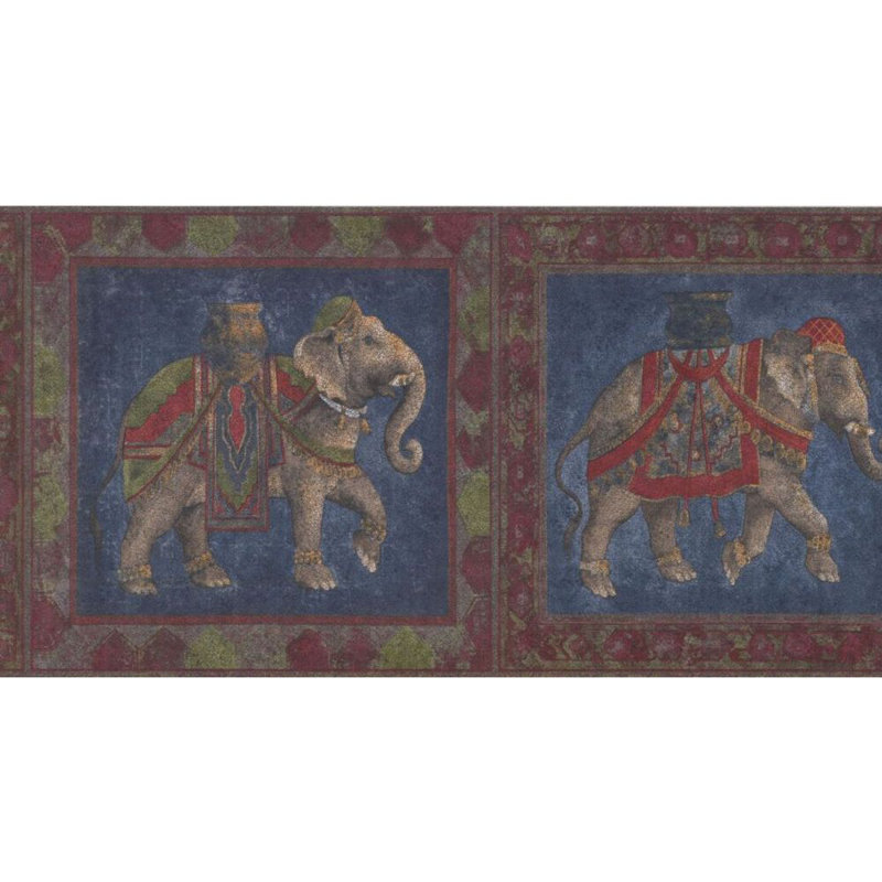 Bordure de papier peint l 15 pi x l 10,25 po éléphant Grier, Bleu