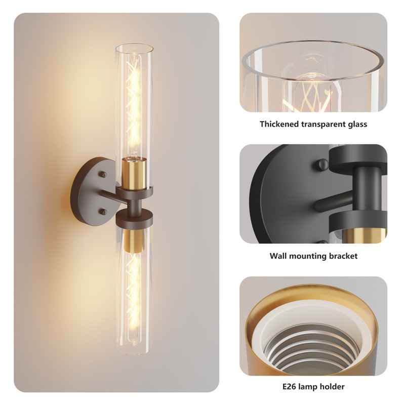 Black and Gold Wall Sconces(Set of 2), Gold/Black