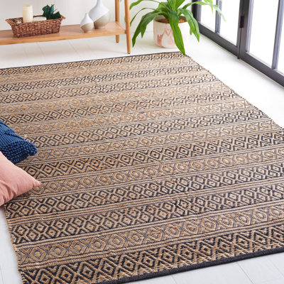 Avalyna Natural Fiber Flat Weave Jute/Cotton Geometric Rug in Black/Natural