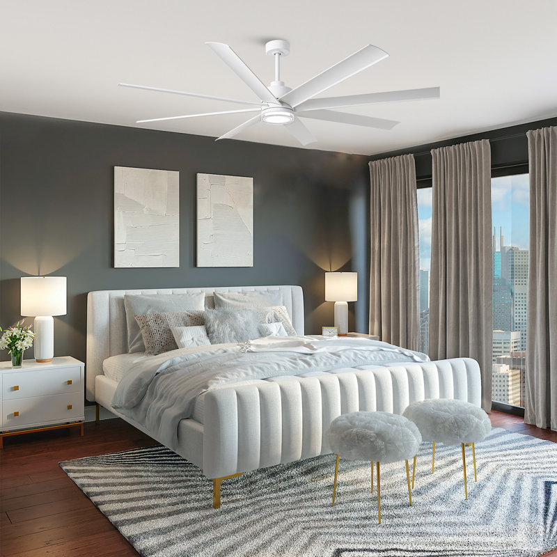 72" 8 - Blade Smart Ceiling Fan with 3CCT Dimmable LED Lights, APP/Remote with Alexa and Google Assistant, White