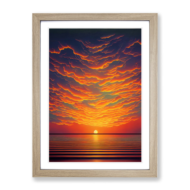 XV1022-3410X Passionate Ocean Sunset - Wall Art, 48cm H x 36cm W, Oak Framed