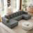 Chenille U-Shaped Sectional Sofa Set-1761060727-1761060724