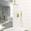 Pomme de douche double dorée - Plafonnier carré de 16 pouces avec fonction de dérivation et débit d'eau réglable