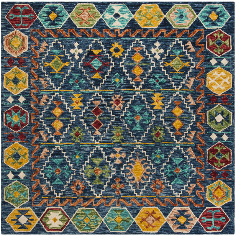 Deyoung Hand Tufted Wool Southwestern Rug, Square 3'