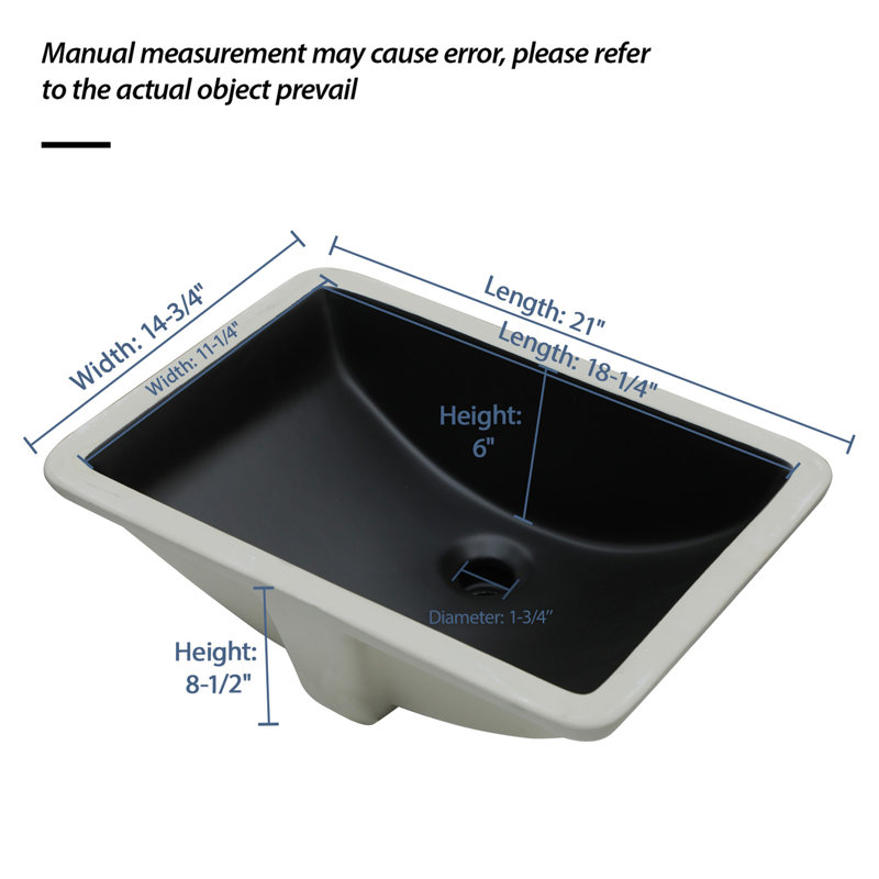 Lavabo de salle de bain encastré en céramique noir 21 "x 14,75" avec trop-plein
