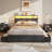 Queen Bed Frame with 6 Underbed Drawers and Open Storage Headboard, Upholstered Platform Bed with Adjustable LED Light and Charging Station, No Box Spring Needed-2070954081
