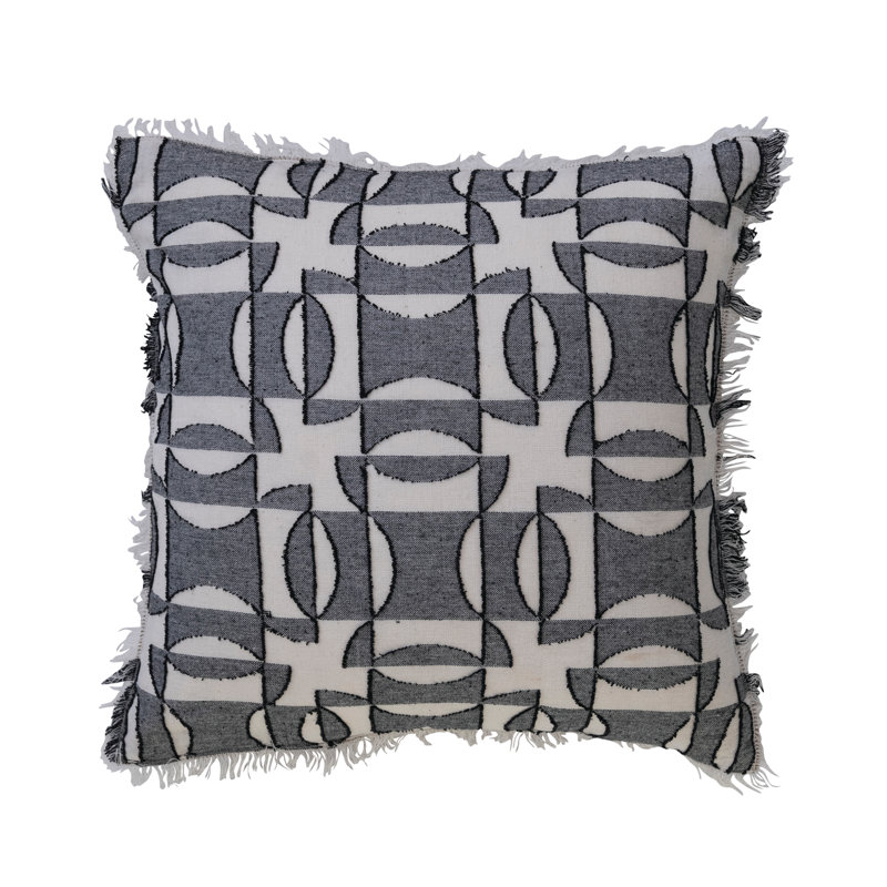 18" Black and White Geometric Woven Cotton Pillow