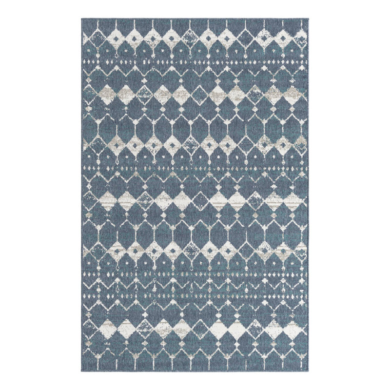 Tapis bleu marine intérieur / extérieur Southwestern, Rectangle 5 pi 3 po x 8 pi