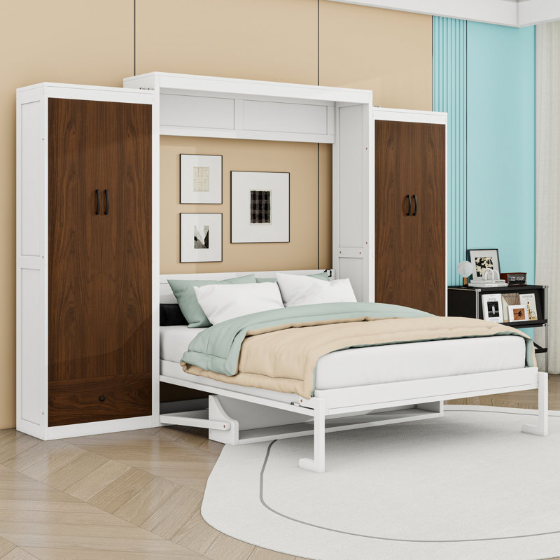 Lit escamotable avec bureau et tiroirs de rangement, lumière DEL, Double