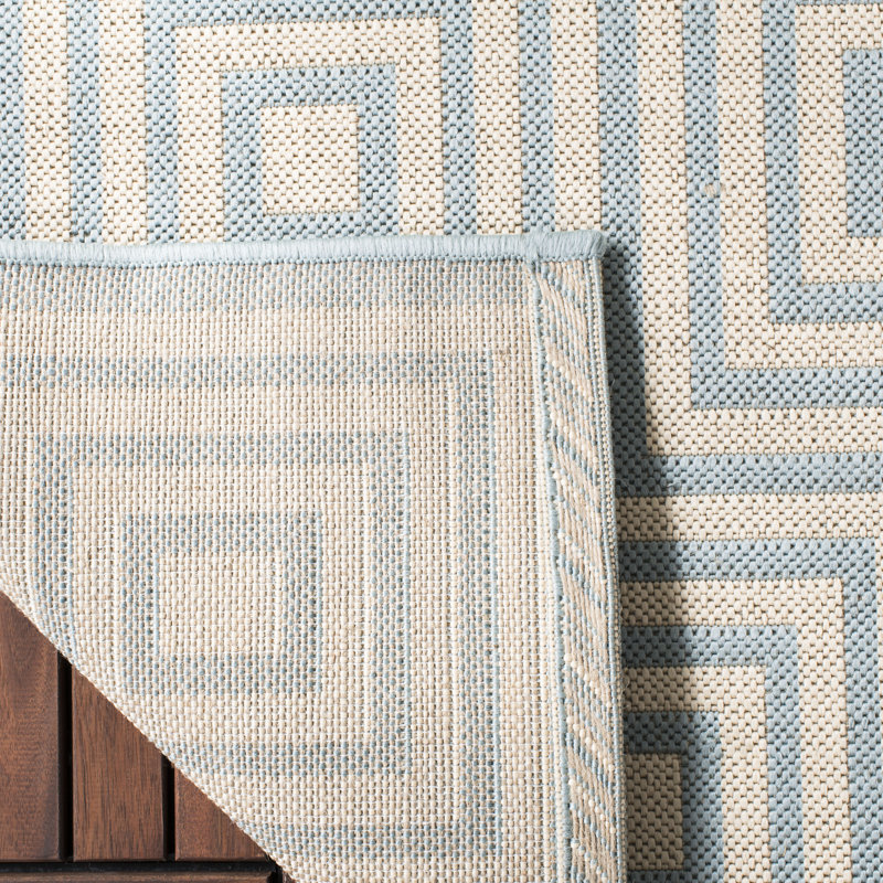 Mckinnon Hooked Indoor/ Outdoor Cream/Aqua Rug, Rectangle 201 x 290 cm