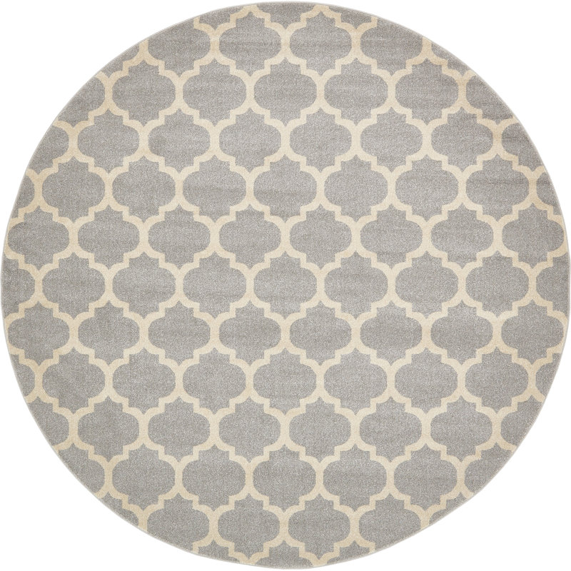 Tapis à motif géométrique gris Molly, Rond 10 pi