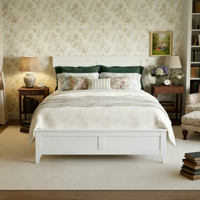 White Platform Bed Frame with Headboard