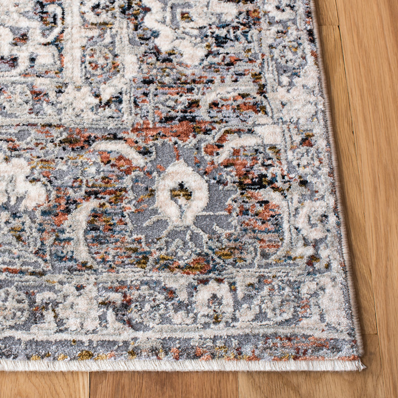 Oriental Grey/Beige Area Rug, Rectangle 4' x 6'
