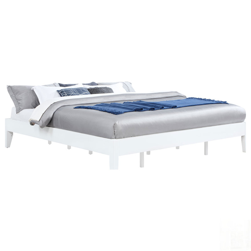 Universal Platform Bed with Durable Construction and Easy Headboard Customization, King, White